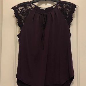 Purple Floral Lace Sleeve Blouse